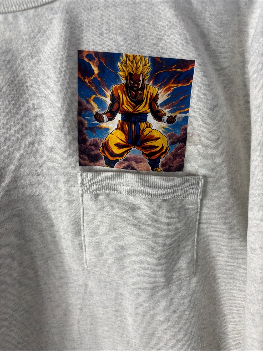 NWOT Light Gray Graphic Pocket Sweatshirt with Anime Patch - Picture 3 of 4